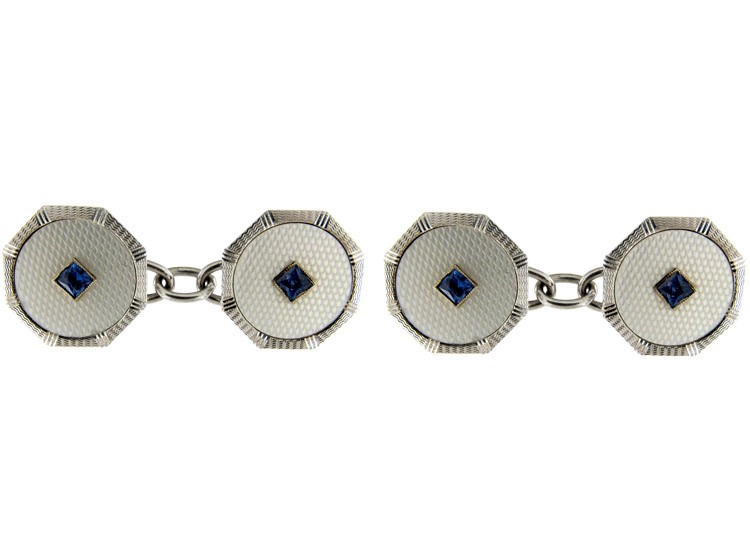 9ct & Mother of Pearl Cufflinks Set with Sapphires