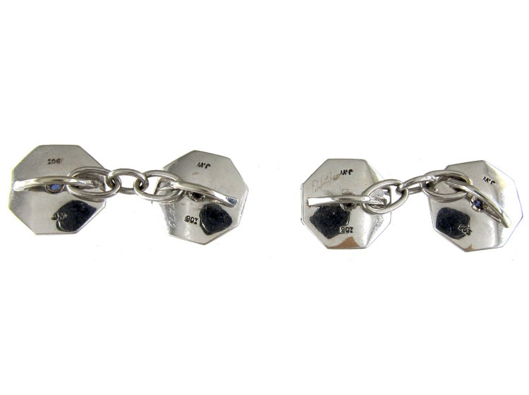 9ct & Mother of Pearl Cufflinks Set with Sapphires