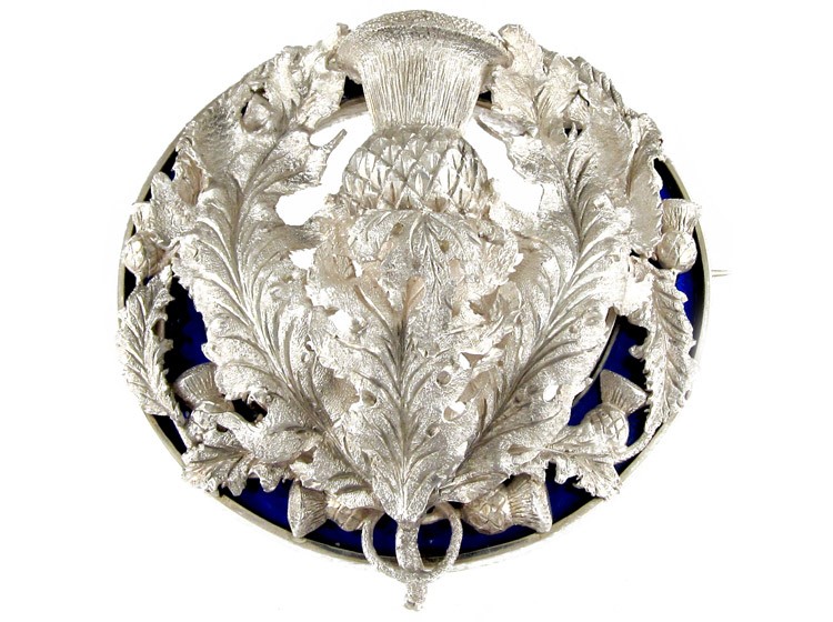 Large Silver & Royal Blue Enamel Scottish Brooch