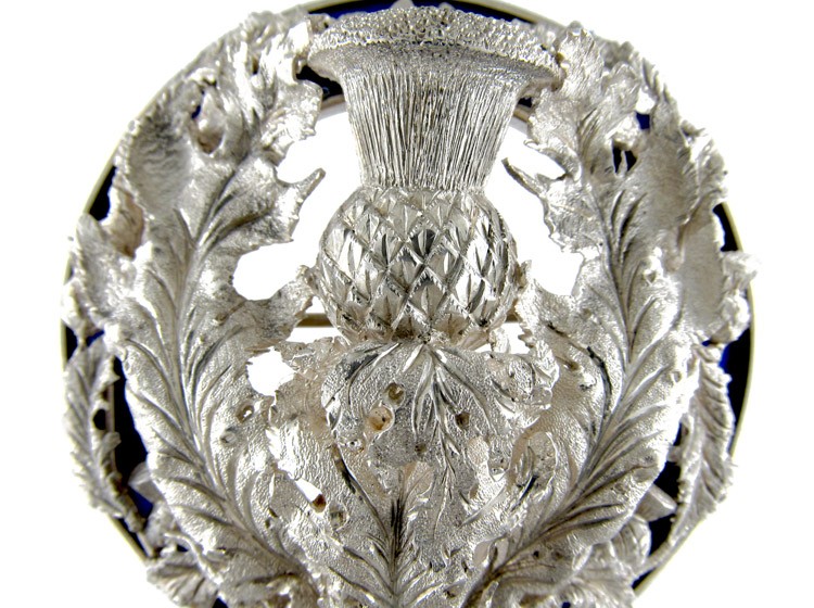 Large Silver & Royal Blue Enamel Scottish Brooch