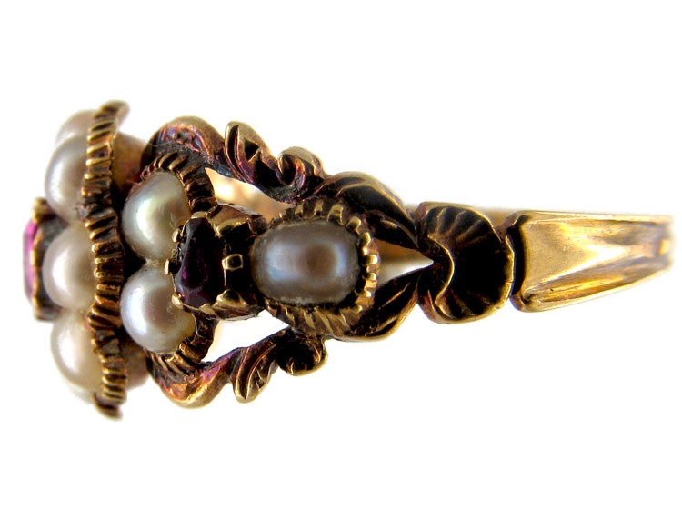 Ruby & Natural Pearl Cluster Regency Ring