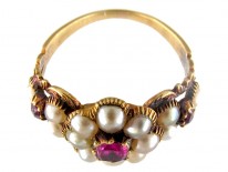 Ruby & Natural Pearl Cluster Regency Ring
