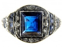 Art Deco Square Cut Sapphire & Diamond Ring
