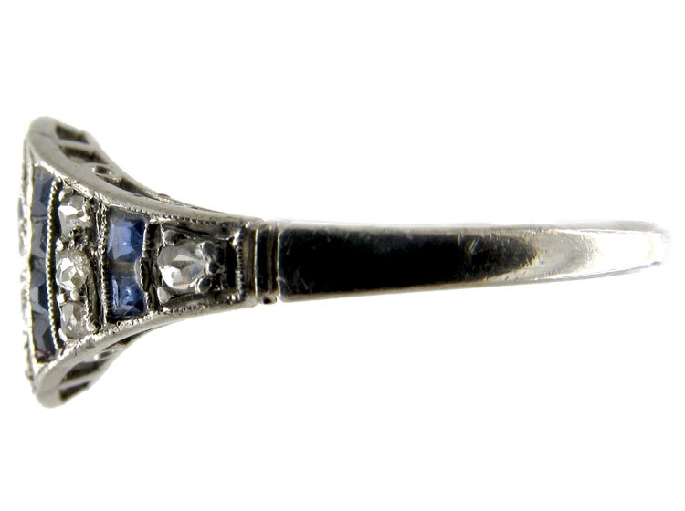 Art Deco Square Cut Sapphire & Diamond Ring