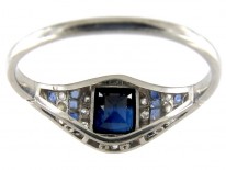 Art Deco Square Cut Sapphire & Diamond Ring