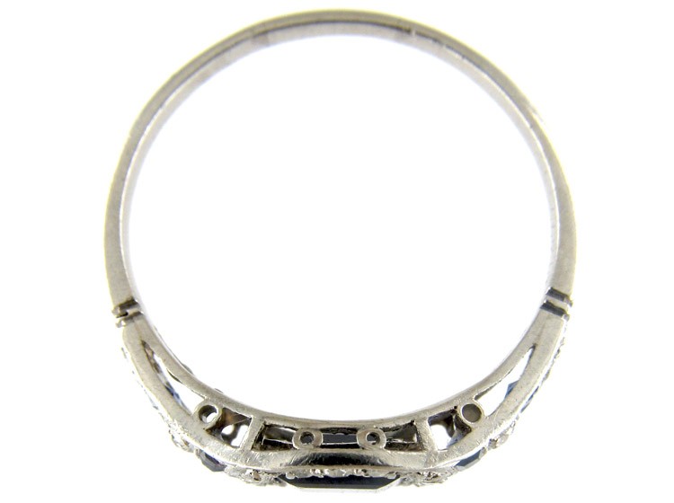Art Deco Square Cut Sapphire & Diamond Ring