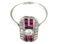 Ruby & Diamond Rectangular Art Deco Ring