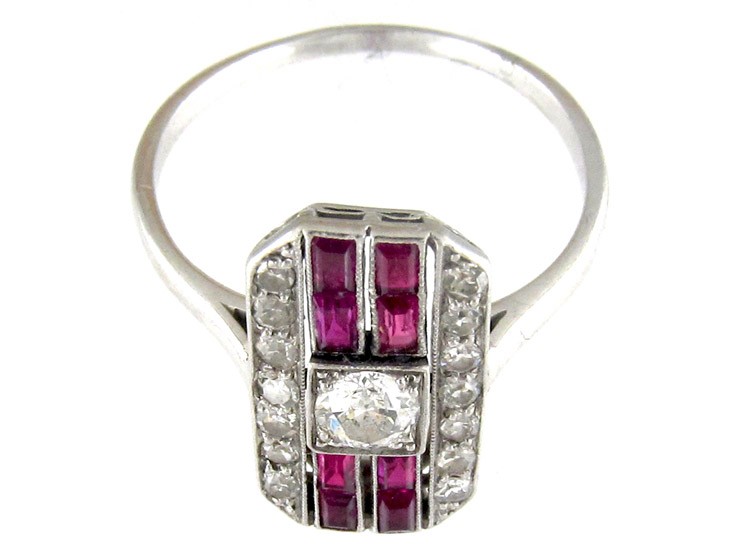 Ruby & Diamond Rectangular Art Deco Ring
