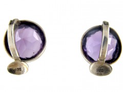 Amethyst & Silver Round Clip-On Earrings
