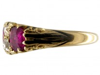 Three Stone Ruby & Diamond Victorian Ring