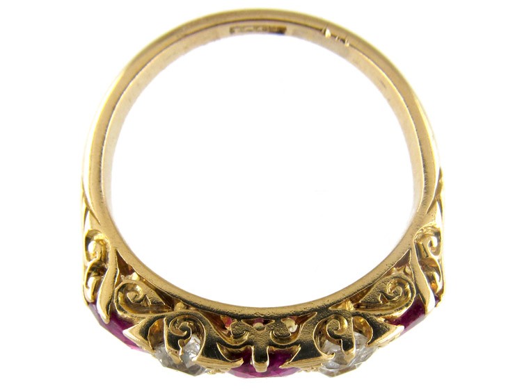 Three Stone Ruby & Diamond Victorian Ring