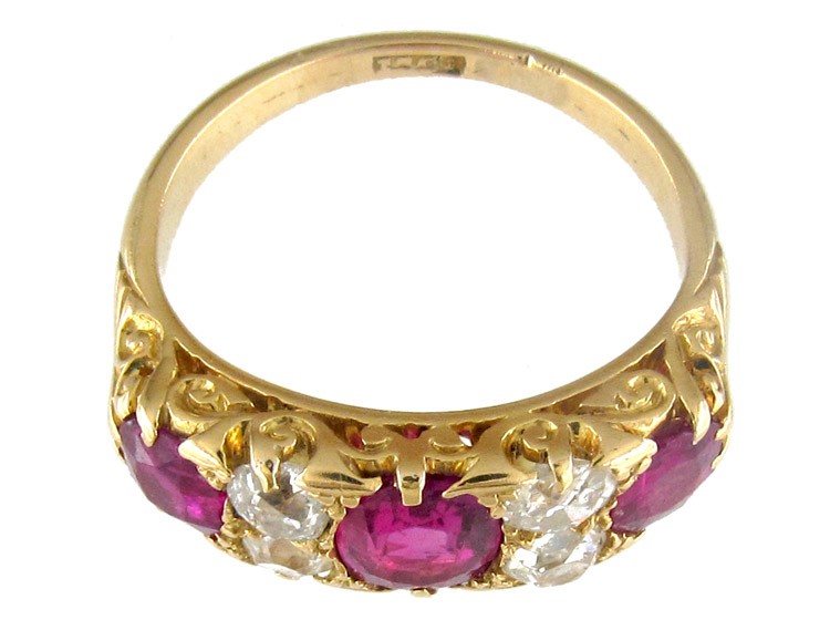Three Stone Ruby & Diamond Victorian Ring