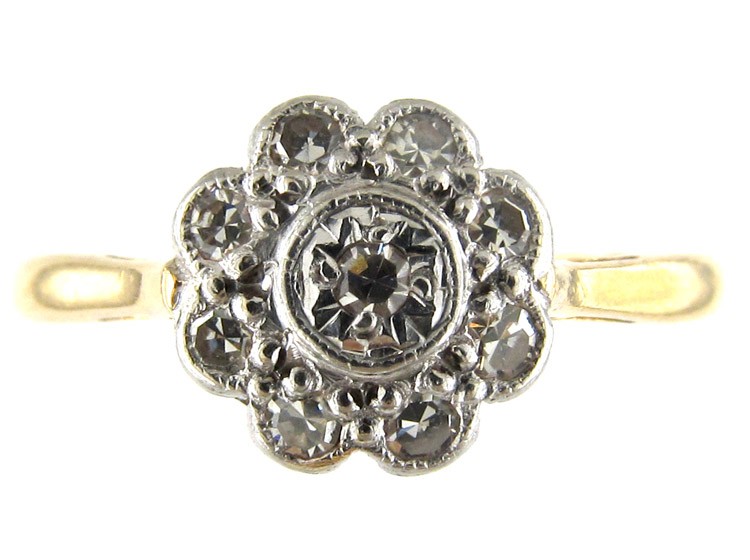 Edwardian Platinum & 18ct Gold Diamond Cluster Ring