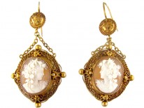 18ct Gold Cameo Drop Earrings