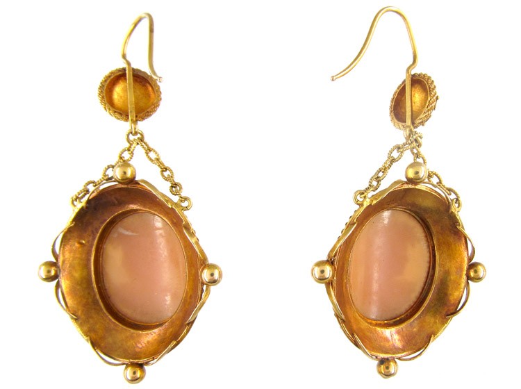 18ct Gold Cameo Drop Earrings
