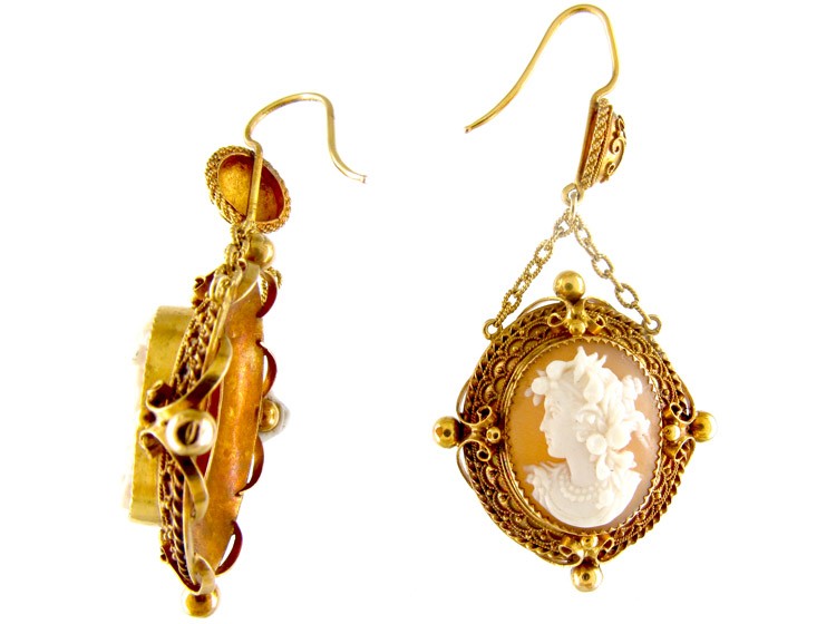 18ct Gold Cameo Drop Earrings