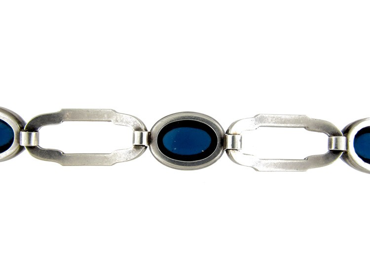 Silver Blue & White Paste Art Deco Bracelet