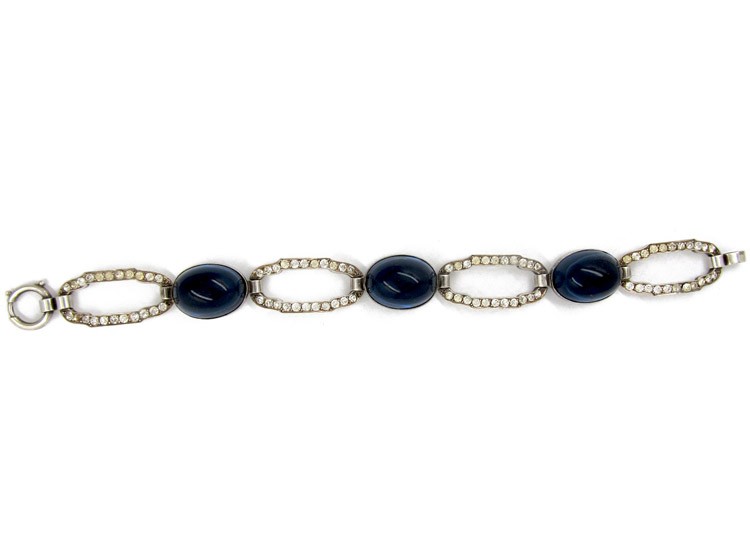 Silver Blue & White Paste Art Deco Bracelet