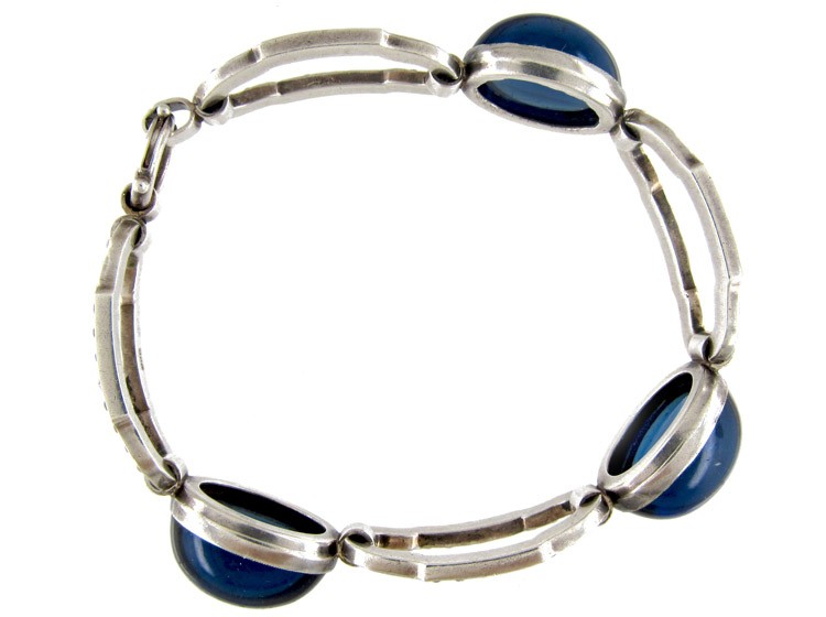 Silver Blue & White Paste Art Deco Bracelet