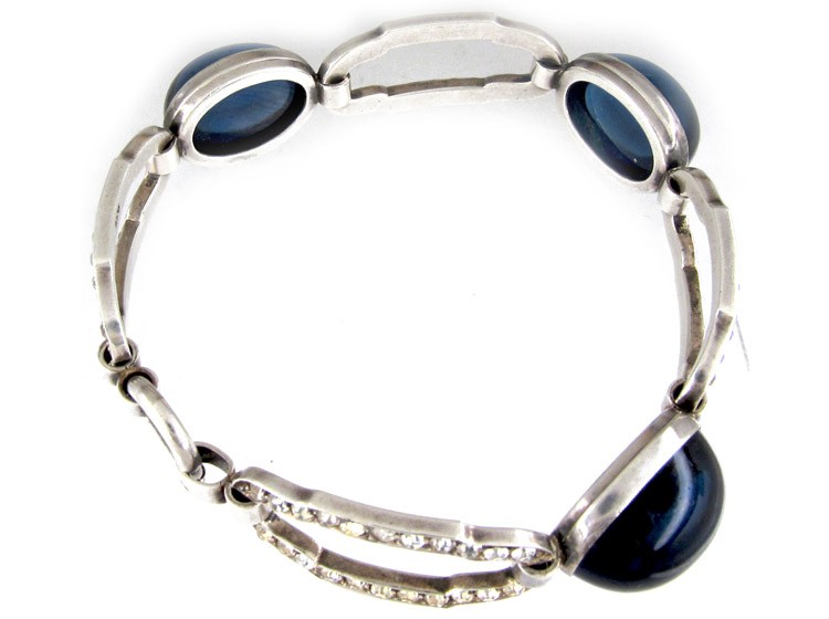 Silver Blue & White Paste Art Deco Bracelet