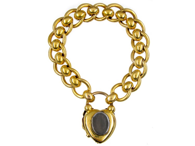 Large Gold Garnet Padlock Victorian Bracelet