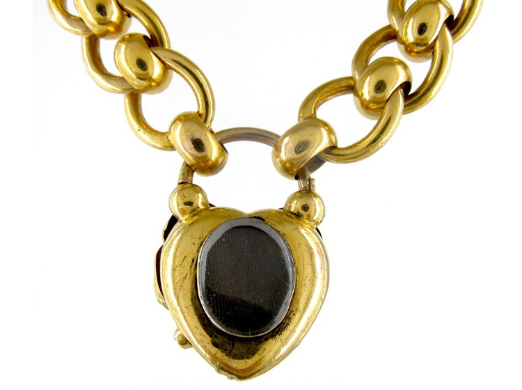 Large Gold Garnet Padlock Victorian Bracelet