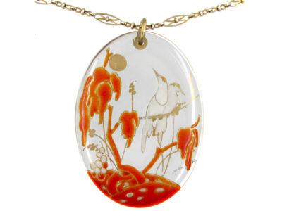 Marcel Goupy Painted Glass Pendant on Original Chain