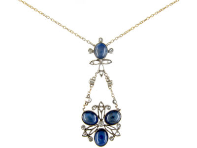 Cabochon Sapphire & Diamond Pendant on Chain