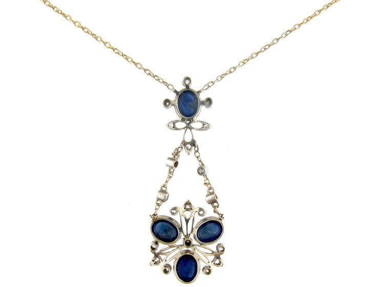 Cabochon Sapphire & Diamond Pendant on Chain
