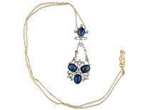 Cabochon Sapphire & Diamond Pendant on Chain