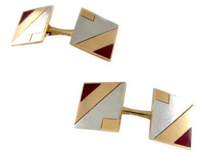 Art Deco Enamel Two Colour Gold Cufflinks
