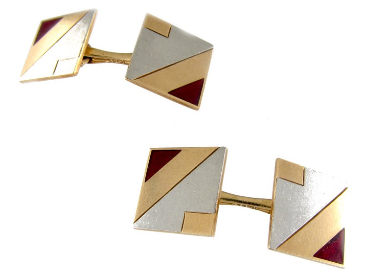 Art Deco Enamel Two Colour Gold Cufflinks