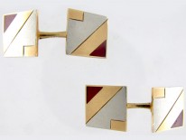 Art Deco Enamel Two Colour Gold Cufflinks
