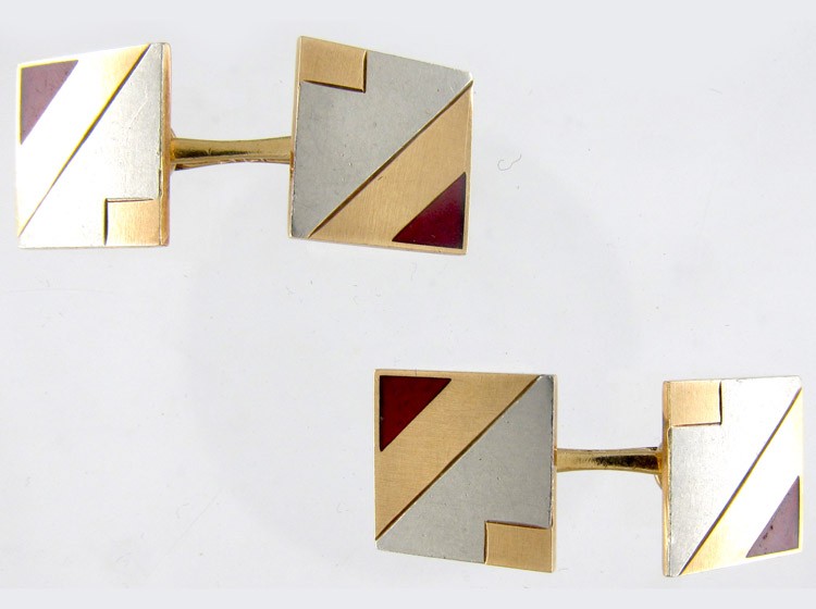 Art Deco Enamel Two Colour Gold Cufflinks