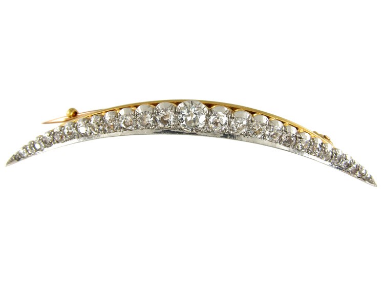 Victorian Diamond Crescent Moon Brooch