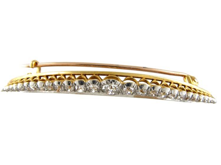 Victorian Diamond Crescent Moon Brooch
