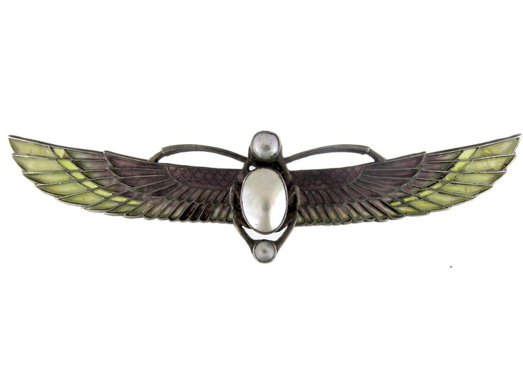 Plique-à-Jour Egyptian Revival Silver Brooch