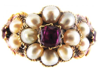 Ruby & Natural Pearl Cluster Regency Ring