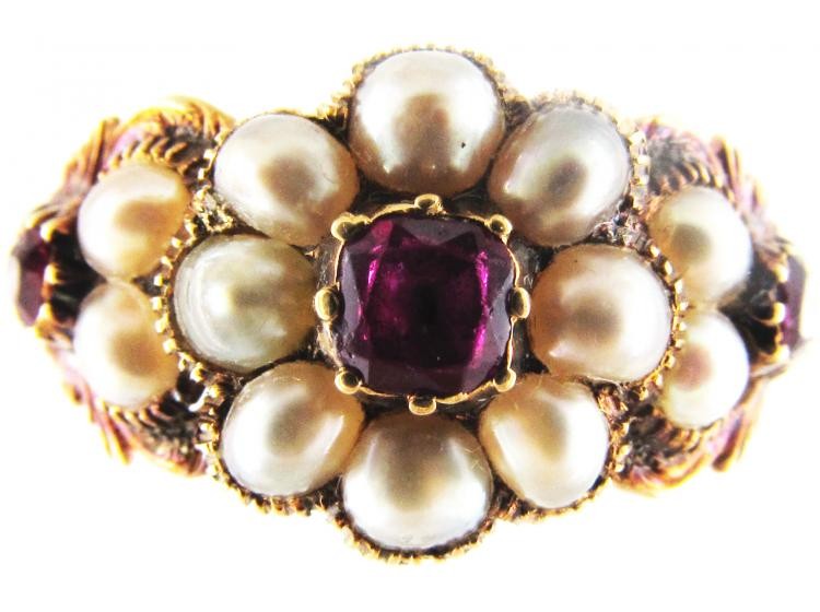 Ruby & Natural Pearl Cluster Regency Ring