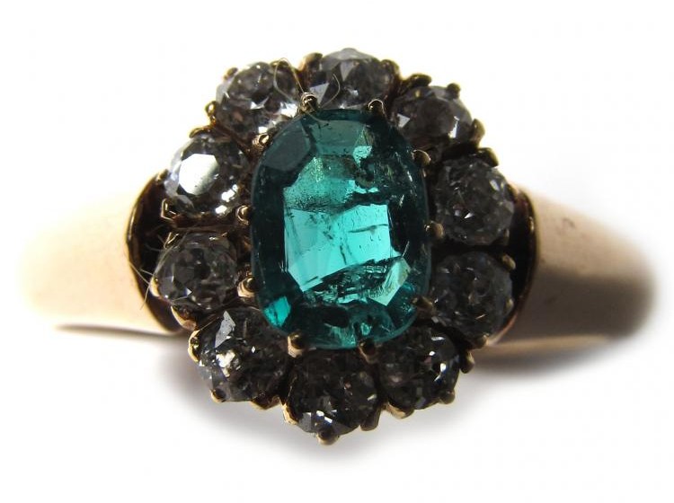 Emerald Diamond Cluster Ring