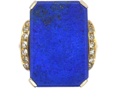 14ct Gold Lapis & Diamond Tablet Ring