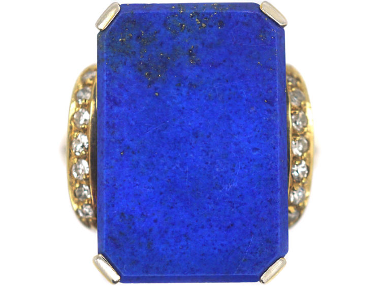 14ct Gold Lapis & Diamond Tablet Ring