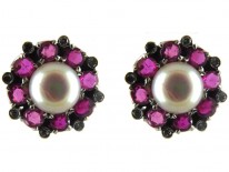Ruby Pearl & Diamond Cluster Earrings