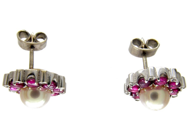 Ruby Pearl & Diamond Cluster Earrings