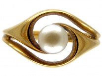 Art Nouveau Natural Pearl 18ct Gold Twist Ring