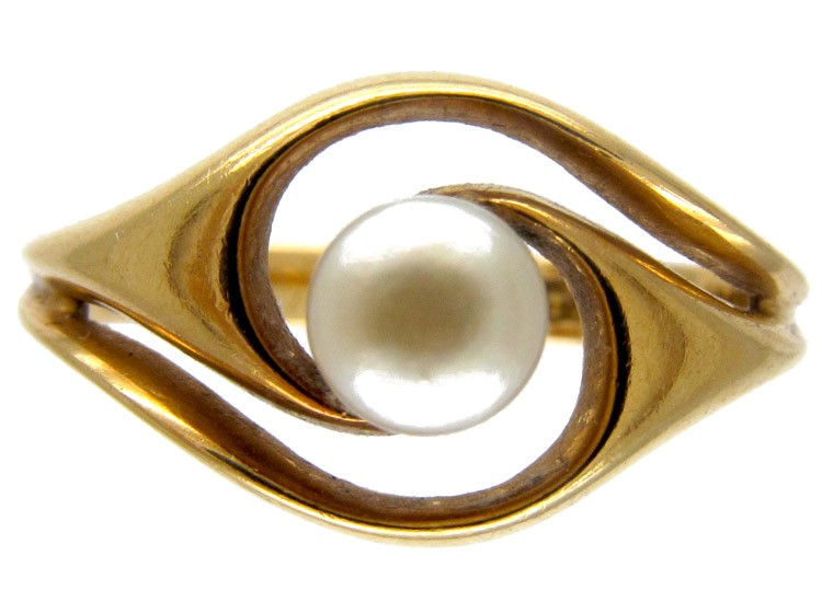 Art Nouveau Natural Pearl 18ct Gold Twist Ring