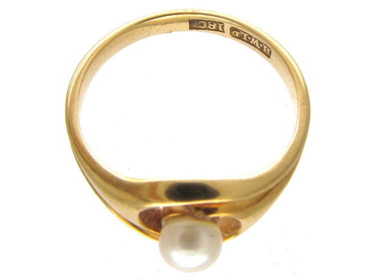 Art Nouveau Natural Pearl 18ct Gold Twist Ring