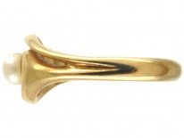 Art Nouveau Natural Pearl 18ct Gold Twist Ring