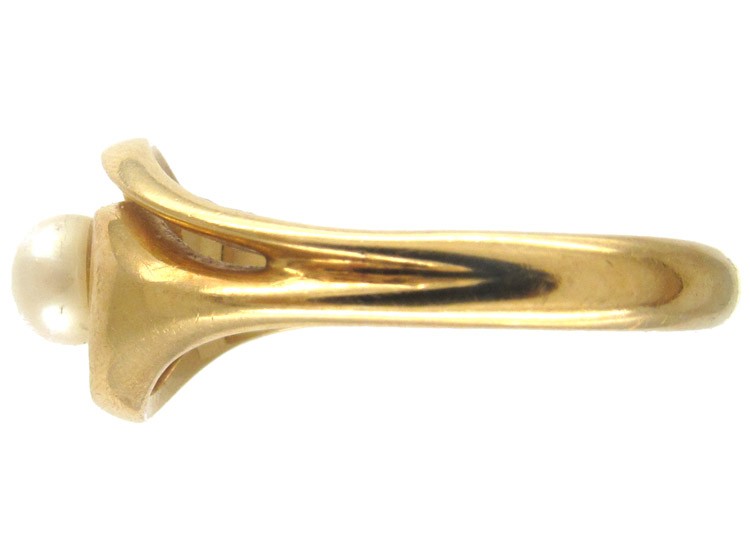 Art Nouveau Natural Pearl 18ct Gold Twist Ring