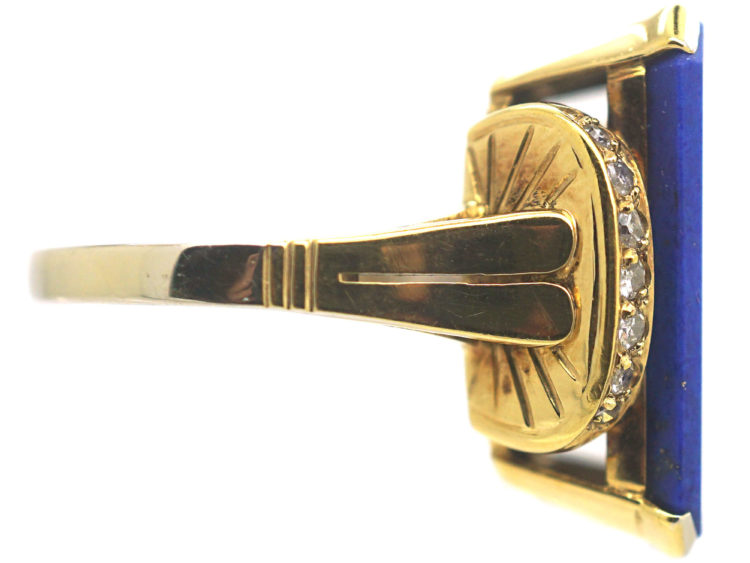 14ct Gold Lapis & Diamond Tablet Ring